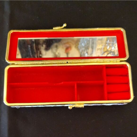 VTG Asian Silk Wrapped Floral Gold Purple Travel Jewelry Box with Mirror - Picture 8 of 15